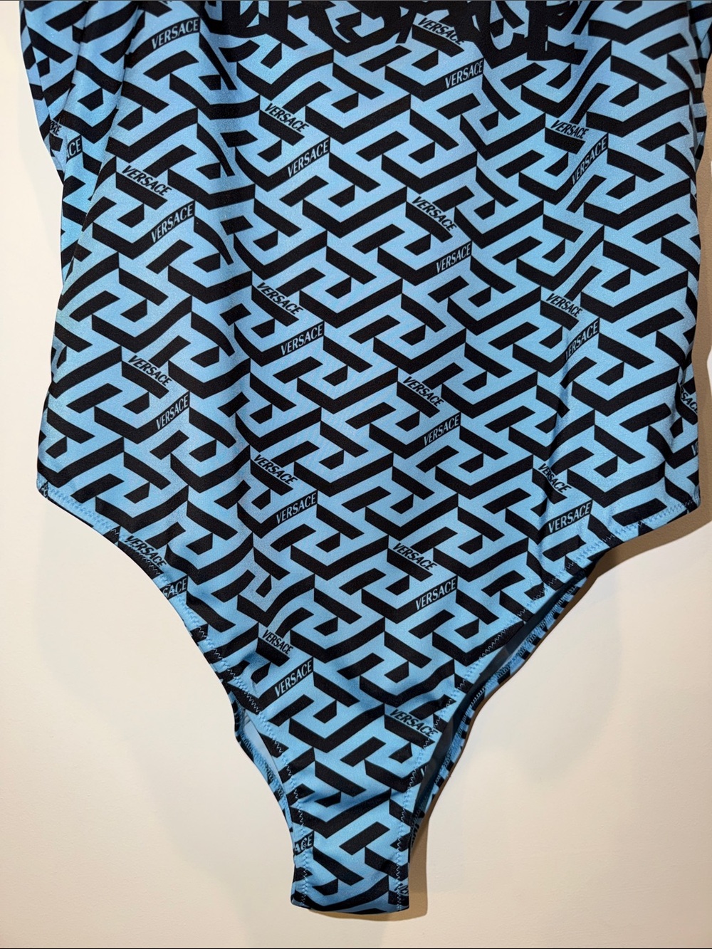 Versace Blue & Black Logo Greca One Piece Swimsuit, - Picture 4 of 10